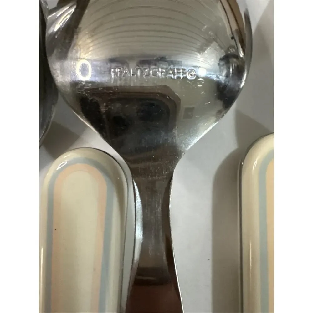 Vintage 8 pc Pfaltzgraff Aura Pink Stainless Flatware Tablespoons